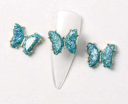 Pink Butterfly Zircon Nail Charms 10pc