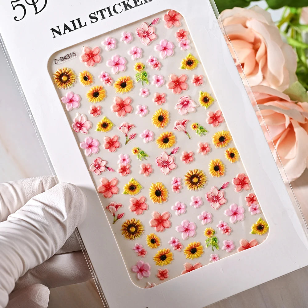 5D Sea Nail Art Stickers Embossed Self-Adhesive Ocean Beach Style Nail Slider Kawaii Starfish/Shell/Coral Reef Decor Nail Decals