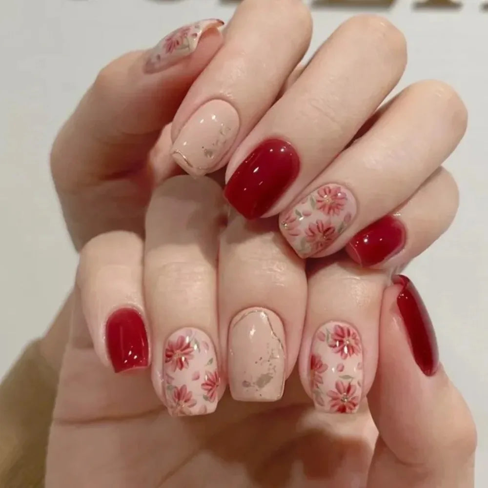 Pink Glitter Flower Press-On Nails