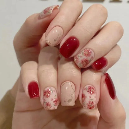 Pink Glitter Flower Press-On Nails