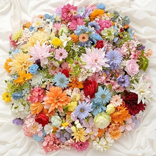 20/52Pcs Random Mix Artificial Flowers Silk Fake Flowers for Home Room Decor DIY Craft Gifts Accessories Bride Wedding Decor