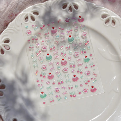 1Pcs Shiny 5D Jelly Cat Claw Cherry Bow Nail Decals Self Adhesive DIY Salon Manicure Decor Supply