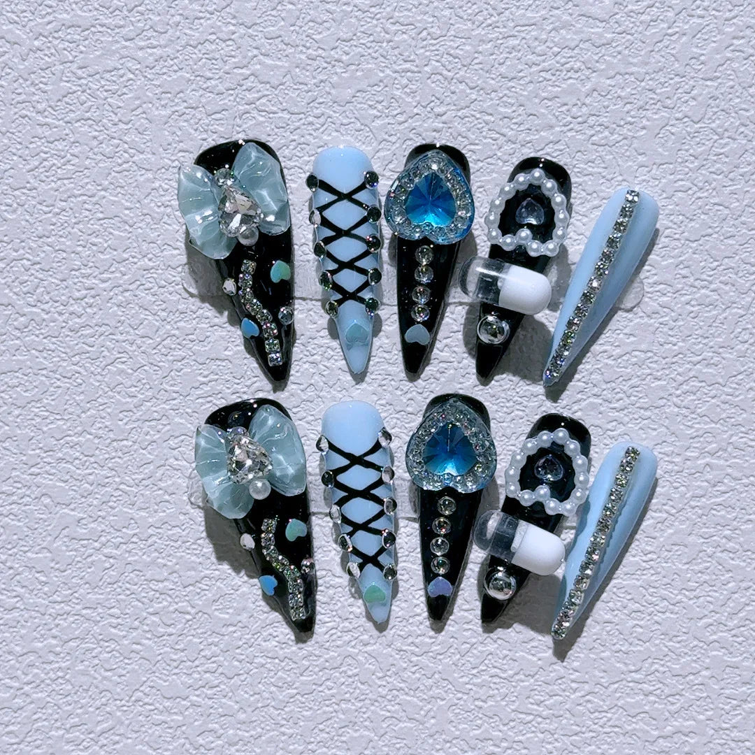 Blue Heart Stiletto Press-On Nails