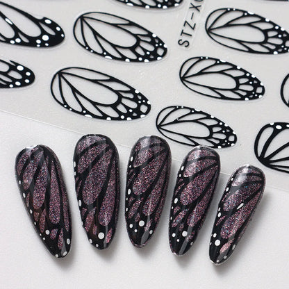 2pcs Stunning Black Butterfly Wings Nail Stickers Elegant Spring Nail Designs 3D Self-Adhesive Foils Nail Art Decorations