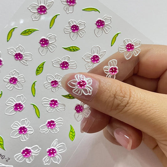 1pc 5D Embossed Flowers leaves Design Nail Art Stickers,Nails Art Decals Self Adhesive Nail Sticker Supplies for Women and Girls
