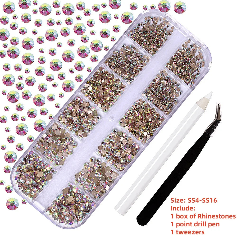 Crystal AB Rhinestone Nail Art Kit 12 Grid