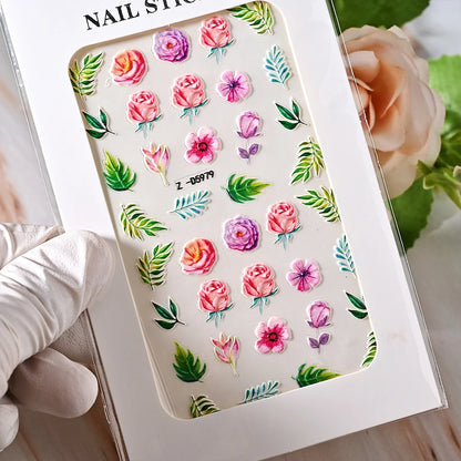 5D Sea Nail Art Stickers Embossed Self-Adhesive Ocean Beach Style Nail Slider Kawaii Starfish/Shell/Coral Reef Decor Nail Decals