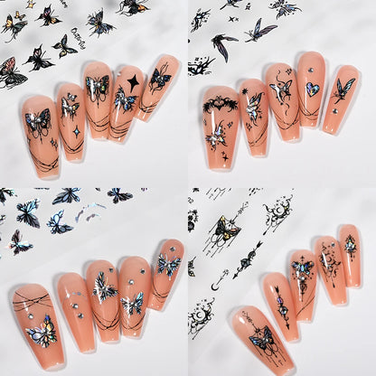 4Pcs/Set Laser Black Butterfly Stickers Holographic Butterflies Star Jewelry Design Decals 3D Self-Adhesive Slider Nails Decora*