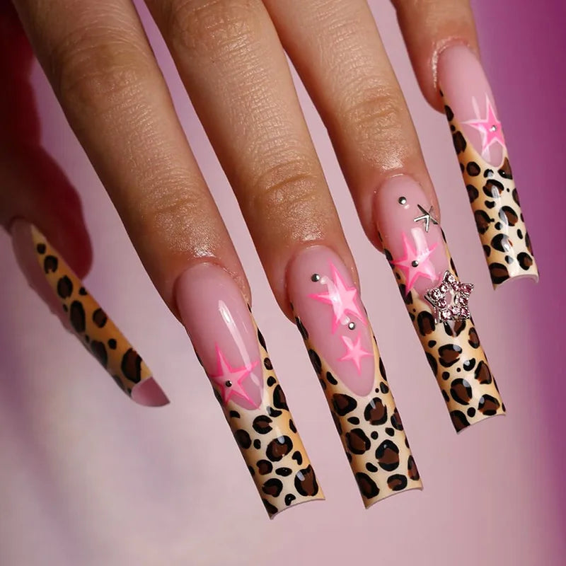 Leopard Cherry Rhinestone Press-On Nails