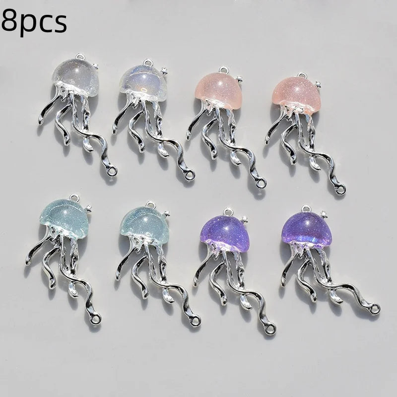 8pcs Cute Ocean Animals Enamel Mini Jellyfish Dangle Charm Beads for Making DIY Pendants Jewelry Accessories 40*22mm
