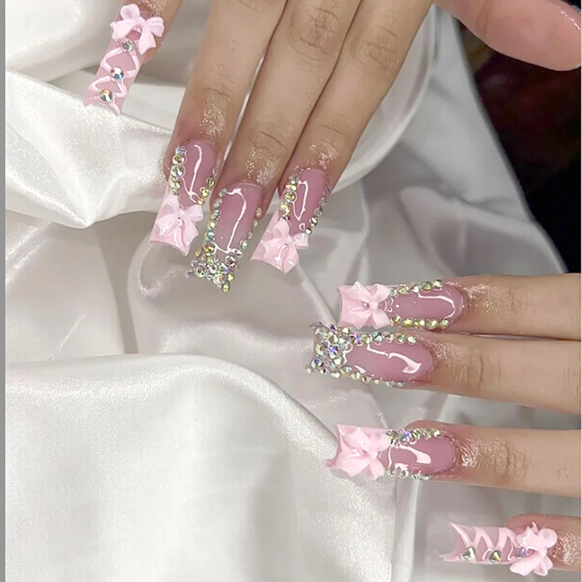 Leopard Cherry Rhinestone Press-On Nails