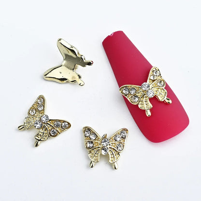 Pink Butterfly Zircon Nail Charms 10pc