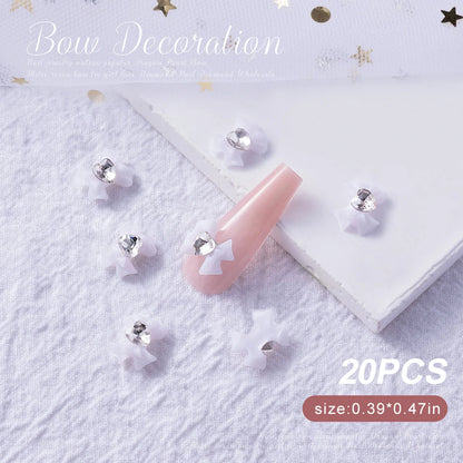 30/20/10PC Pink Ribbon Resin Bow Parts Nail Charms Mix-Style Bow Rhinestone Jewelry 8-12mm Y2K Accessory for DIY Manicure Decora