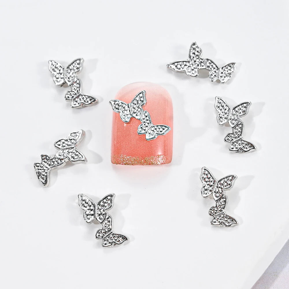 Pink Butterfly Zircon Nail Charms 10pc
