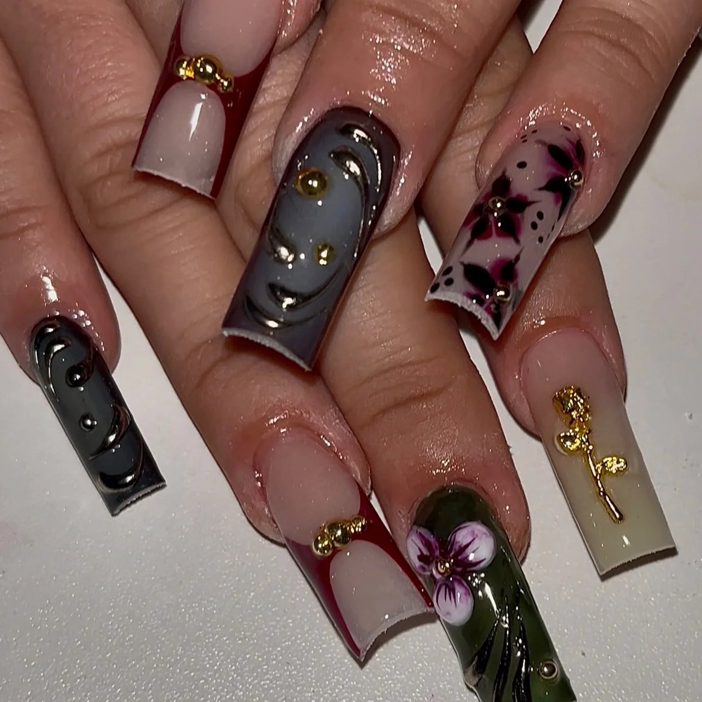 Leopard Cherry Rhinestone Press-On Nails