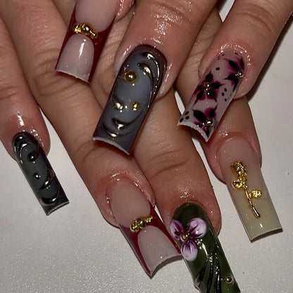 Leopard Cherry Rhinestone Press-On Nails