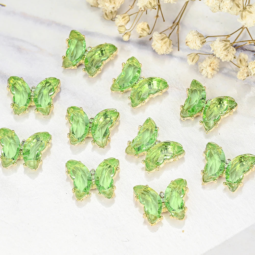 Pink Butterfly Zircon Nail Charms 10pc