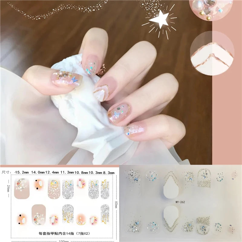59 Style of Nail Stickers 1Sheet Rhinestones Fashion Nail Wraps Self Adhesive Manicure Decoracion DIY Full Cover Nail Sticker#5-