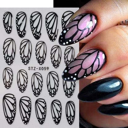 2pcs Stunning Black Butterfly Wings Nail Stickers Elegant Spring Nail Designs 3D Self-Adhesive Foils Nail Art Decorations