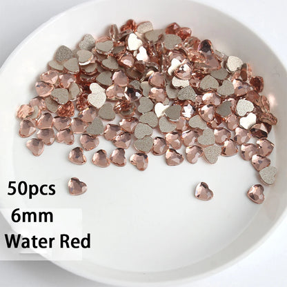 6mm Light Pink Heart Rhinestone 3D Nail Art Charms 50Pcs Flat-Back Crystal Manicure Accessory DIY Love Gems Stone Nail Decor*YK9