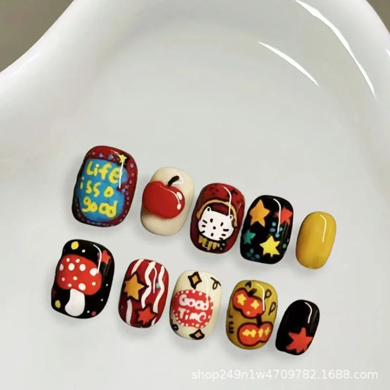 Cartoon Bean Nails Fall Winter 30pc