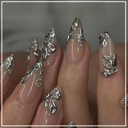 Goth Spike Silver Bow Press-On Nails