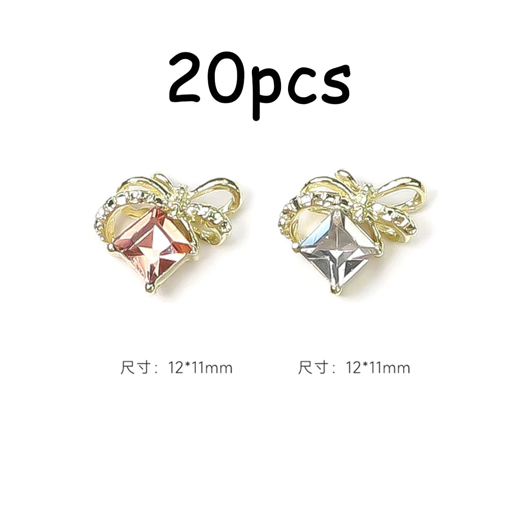 30/20/10PC Pink Ribbon Resin Bow Parts Nail Charms Mix-Style Bow Rhinestone Jewelry 8-12mm Y2K Accessory for DIY Manicure Decora