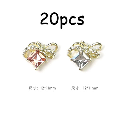 30/20/10PC Pink Ribbon Resin Bow Parts Nail Charms Mix-Style Bow Rhinestone Jewelry 8-12mm Y2K Accessory for DIY Manicure Decora