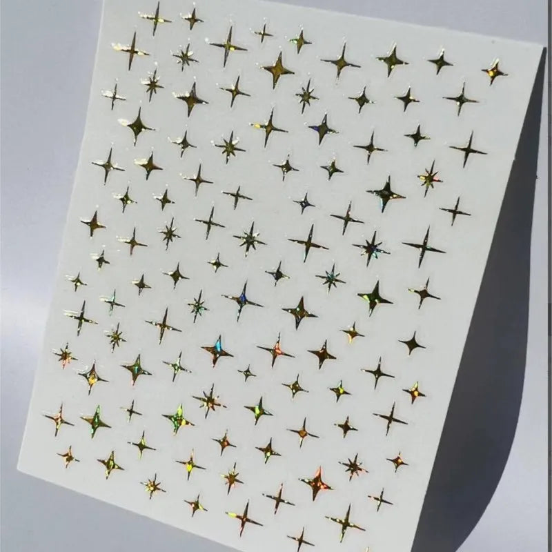 3D Laser Silver/Rose Gold Hollow Cross Star Nail Art Stickers Design Self-Adhesive Hollow Cross Star Nail/Body Art Decor Sticker