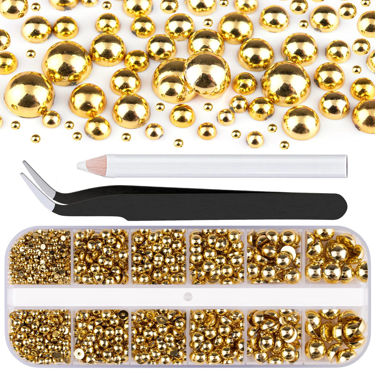Gold Silver Pearl Caviar Nail Rhinestones
