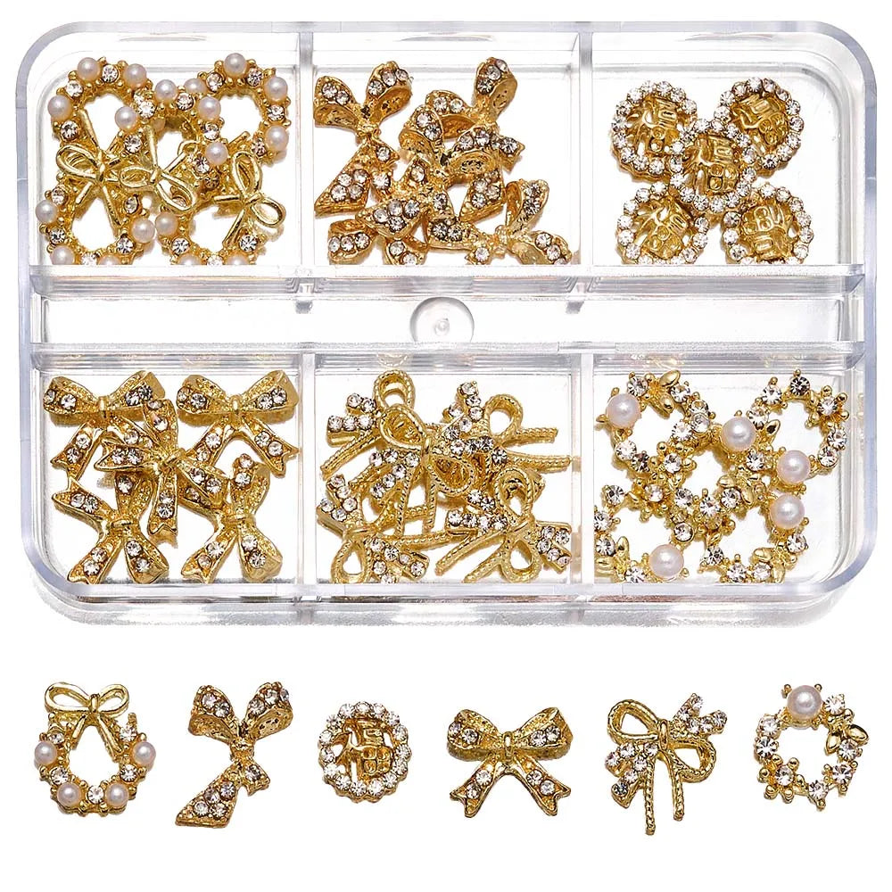 About 24Pcs/Box Mixed Designer Gems Nail Charms 10-15mm Luxury Parts Jewelry Y2K Planet Bow Hearts Rhinestones Nails Decoration*