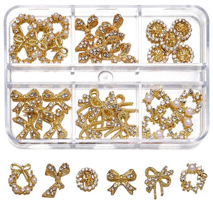 About 24Pcs/Box Mixed Designer Gems Nail Charms 10-15mm Luxury Parts Jewelry Y2K Planet Bow Hearts Rhinestones Nails Decoration*