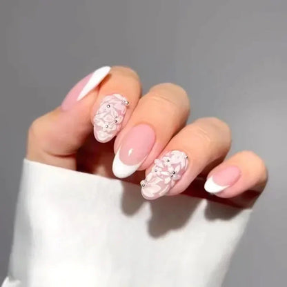 Yellow Peach Floral Almond Nails