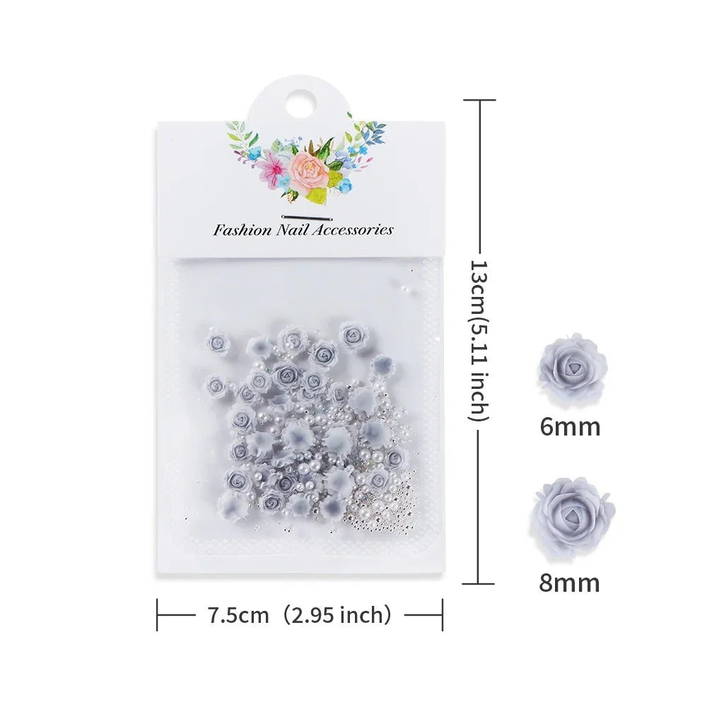 Pink Rose Resin Flower Nail Charms 30pc