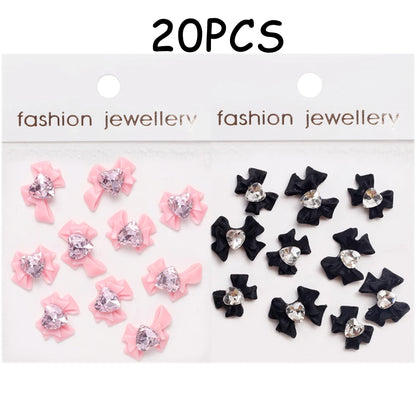 30/20/10PC Pink Ribbon Resin Bow Parts Nail Charms Mix-Style Bow Rhinestone Jewelry 8-12mm Y2K Accessory for DIY Manicure Decora