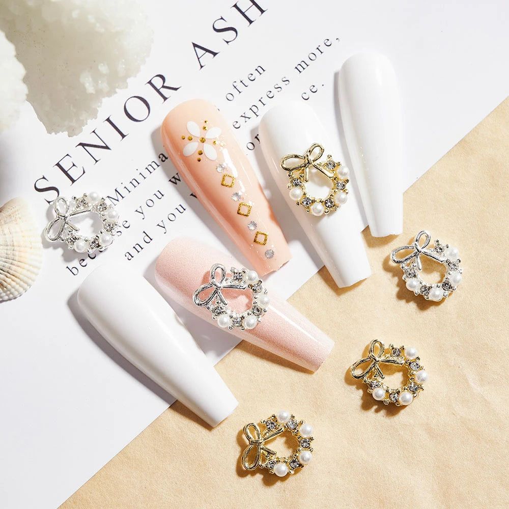 10pcs French Court  Luxury Alloy Nail Art Charm 3D Zircon Crystal  Pearl Nail Decoration Fashion Baroque Nail Parts 10*11mm