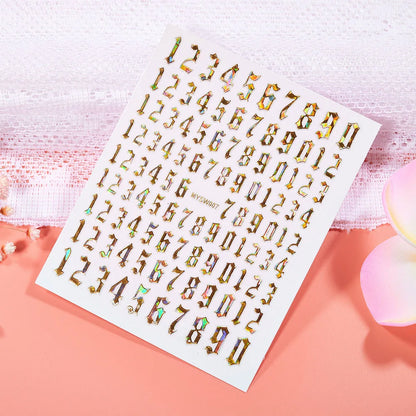 1 Sheet Arab Numbers Nail Art Sticker 3D Laser Self-Adhesive Manicure Decals Tips 8*10cm DIY Arabic Numerals Nail Decoration Par