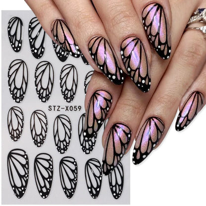 2pcs Stunning Black Butterfly Wings Nail Stickers Elegant Spring Nail Designs 3D Self-Adhesive Foils Nail Art Decorations