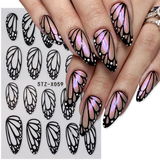 2pcs Stunning Black Butterfly Wings Nail Stickers Elegant Spring Nail Designs 3D Self-Adhesive Foils Nail Art Decorations