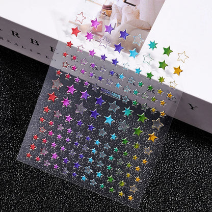 3D Laser Silver/Rose Gold Hollow Cross Star Nail Art Stickers Design Self-Adhesive Hollow Cross Star Nail/Body Art Decor Sticker