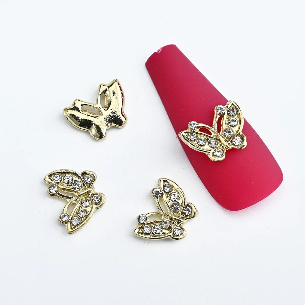 Pink Butterfly Zircon Nail Charms 10pc