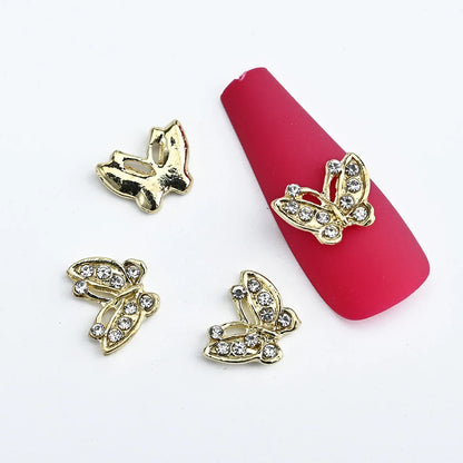 Pink Butterfly Zircon Nail Charms 10pc