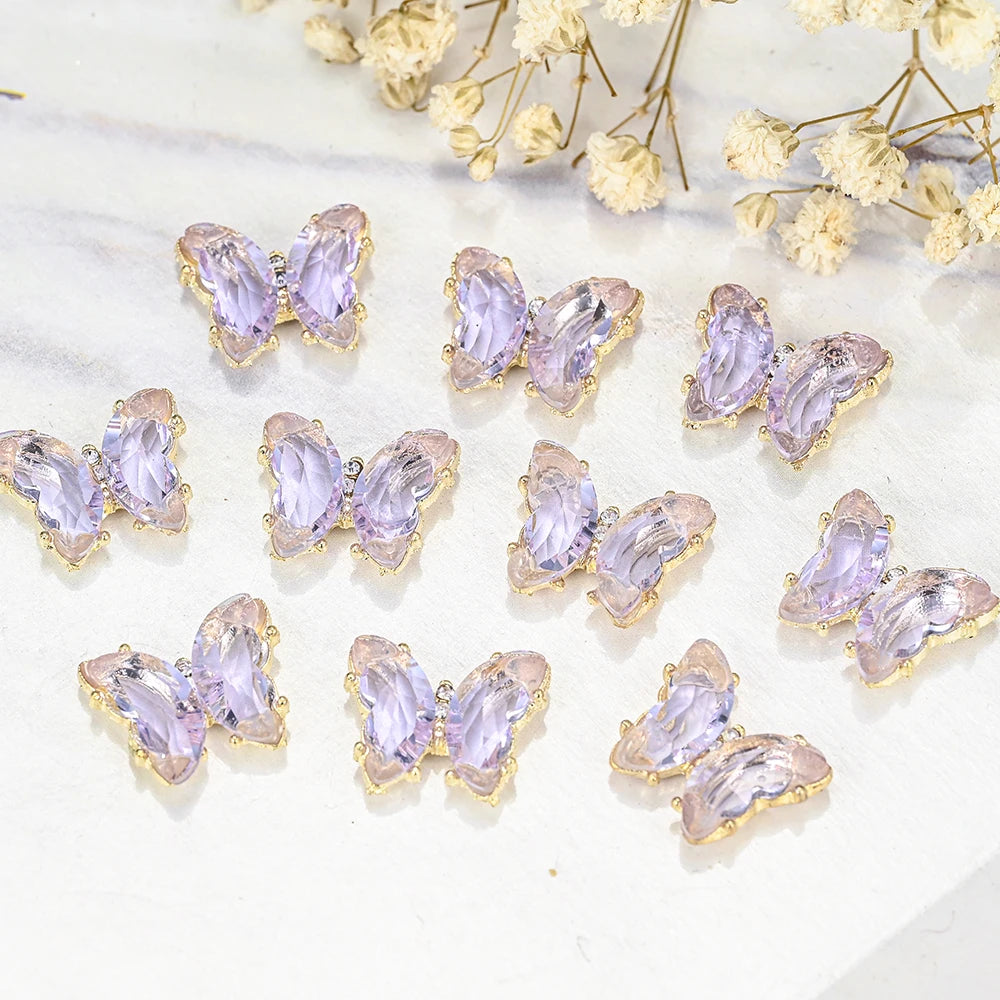 Pink Butterfly Zircon Nail Charms 10pc