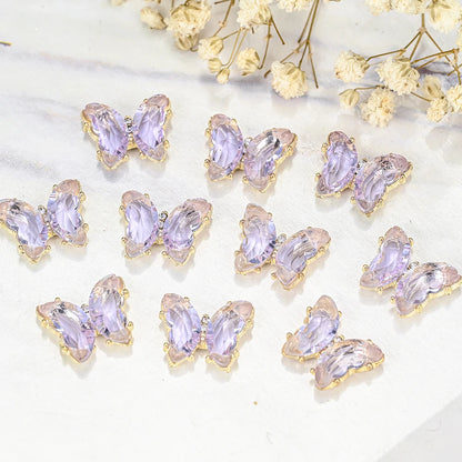 Pink Butterfly Zircon Nail Charms 10pc