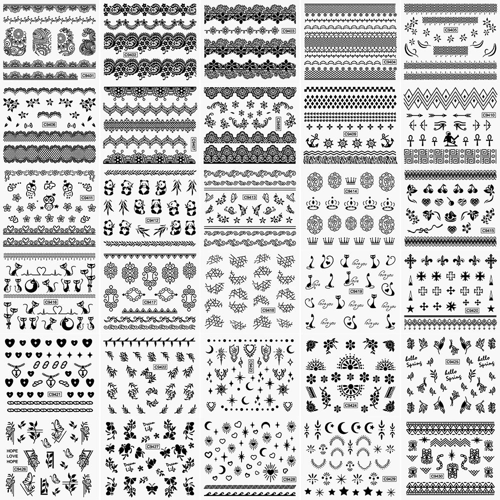 30pcs/Set Black Lace Nail Stickers Sexy Kitten Penguin Cute Animals Nail Art Stickers 6.3*5.3 Cm DIY Wedding Nail Decoration