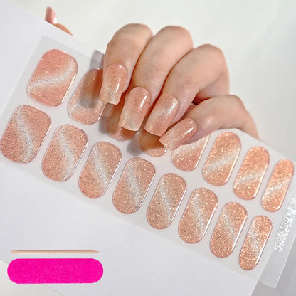 16Tips Semi-cured Gel Nail Stickers Red/Wine Red Nails Gel slider UV lamp Cured Extended Nails DIY Women Nails Decal Decor Gifts