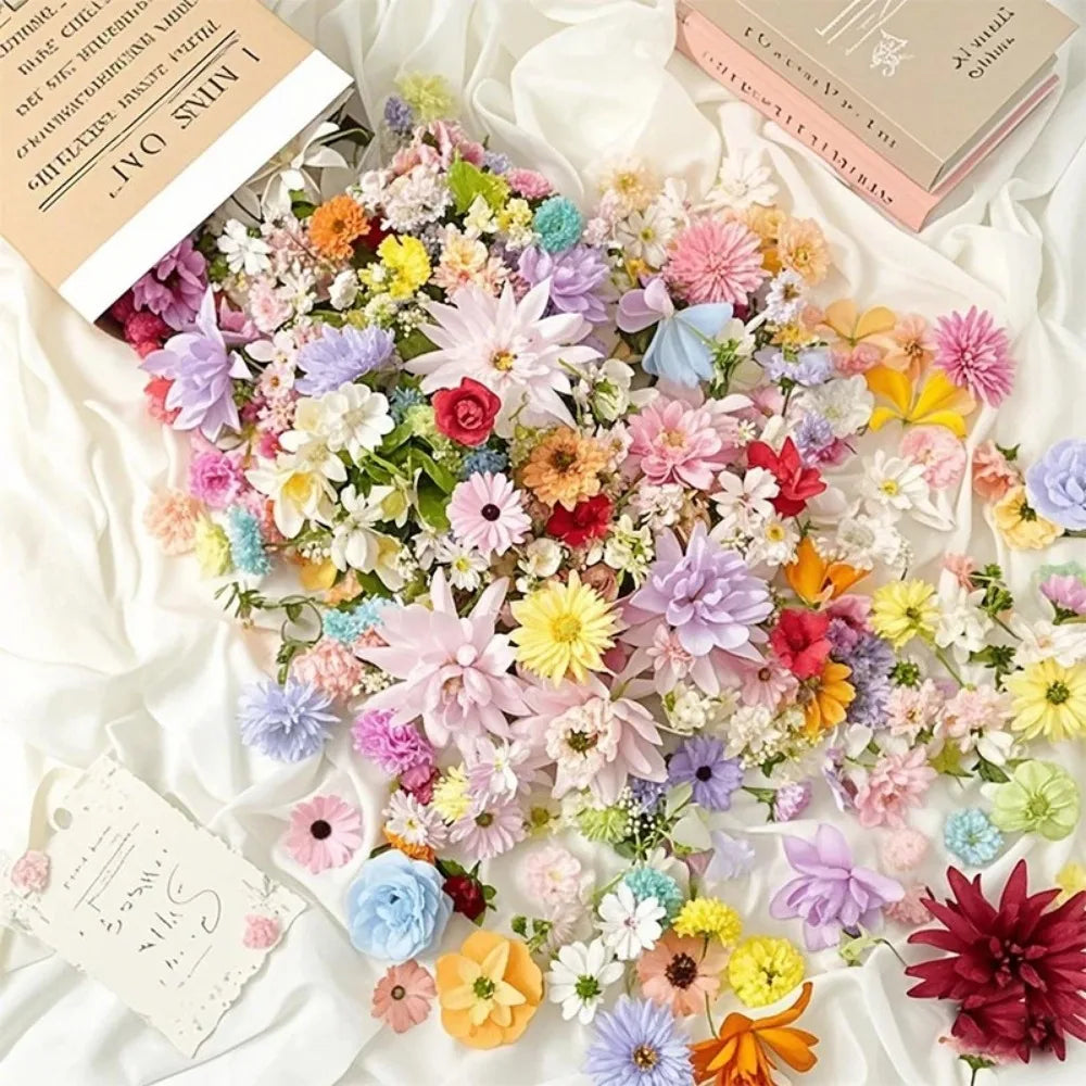 20/52Pcs Random Mix Artificial Flowers Silk Fake Flowers for Home Room Decor DIY Craft Gifts Accessories Bride Wedding Decor
