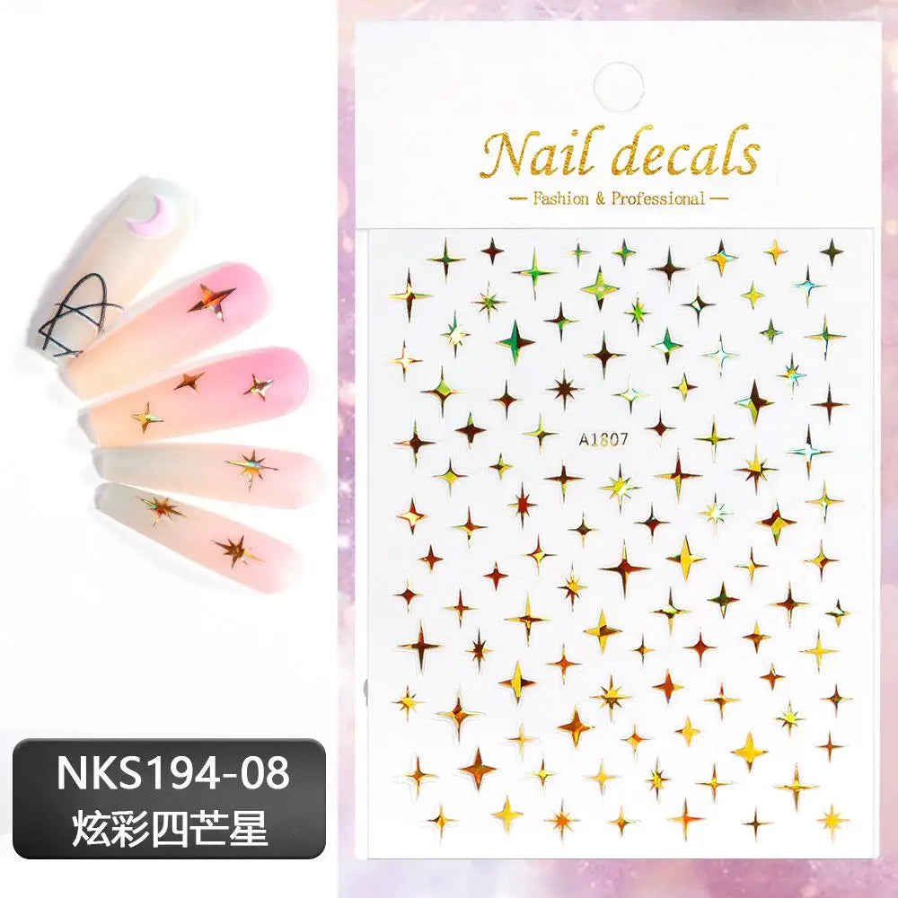 3D Laser Silver/Rose Gold Hollow Cross Star Nail Art Stickers Design Self-Adhesive Hollow Cross Star Nail/Body Art Decor Sticker