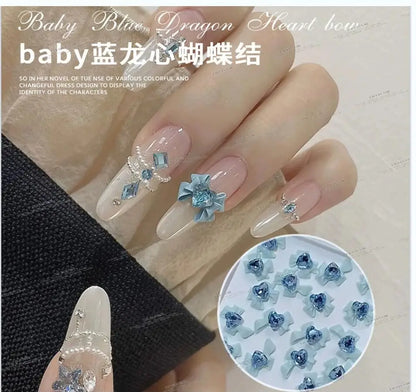 30/20/10PC Pink Ribbon Resin Bow Parts Nail Charms Mix-Style Bow Rhinestone Jewelry 8-12mm Y2K Accessory for DIY Manicure Decora