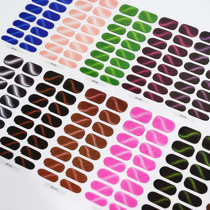 Green Cat Eyes Semi Cured Gel Nail Stickers 16Tips Pure Color Fine Flash Full Cover Nail Slider UV/LED  Baking  Lamp Gel Sticker